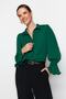 Emerald Green Boho Spanish Sleeve Woven Shirt TWOAW22GO0487 - 2