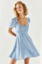 Women's Blue Robe Detailed Flared Woven Dress ELB-19001948 - 7