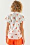 Women's Daisy Orange Patterned Linen Bat Shirt GML-19001129 - 7