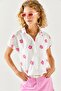 Women's Daisy Fuchsia Patterned Linen Bat Shirt GML-19001129