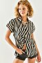 Women's Zebra Black Patterned Linen Bat Shirt GML-19001129 - 3