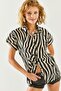 Women's Zebra Black Patterned Linen Bat Shirt GML-19001129 - 6
