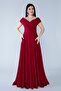 Burgundy Boat Neck Double Breasted Woven Draped Fabric Maxi Length Evening Dress - 2