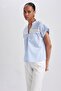 Bicycle Collar Crop Short Sleeve 100% Cotton Blouse A9400ax23hs - 8