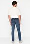 Koyu Mavi Esnek Kumaş Kahve Eskitme Görünümlü Skinny Fit Dar Kesim Jeans Kot Pantolon TMNAW23JE00047 - 6