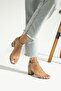 Women's Beige Single Strap Suede Heeled Shoes - 2