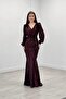 Velvet Sequin Fabric Fish Dress - Claret Red - 2