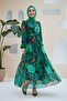 women's green with belt islamic chiffon dress SMS025 - 2