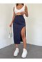 Women's High Waist Side Slit Midi Length Denim Skirt - 2