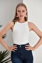 White Fitted Stretch Knitted Blouse - 5