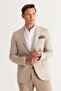 Men's Beige Slim Fit Slim Fit Swallow Collar Patterned Blazer Jacket - 3