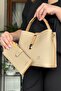 Cotton Woven Long Strap 4 Compartment Women's Cross Shoulder and Handbag 22cm-20cm-9cm 4002 Sand Combination - 3