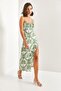 Women's Green Deep Slit Strappy Linen Dress 5902 40921034 - 2