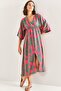 Women's Fuchsia Green Double Breasted Collar Front Slit Dress 40861028