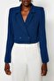 Navy Blue Crop Woven Blazer Jacket TWOAW24BC00023 - 4