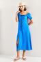 Women's Blue Square Collar Drawstring Polka Dot Dress 40921016 - 4