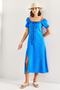 Women's Blue Square Collar Drawstring Polka Dot Dress 40921016 - 5