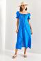 Women's Blue Square Collar Drawstring Polka Dot Dress 40921016 - 6