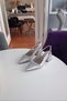 Silver Satin 6cm Thick Heeled Accessory Stone Detailed Evening Dress Women's Heeled Shoes
