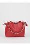 Women's Soft Leather 3 Compartment Handbag and Shoulder Bag with Red Scarf and Chain Accessories