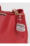 Women's Soft Leather 3 Compartment Handbag and Shoulder Bag with Red Scarf and Chain Accessories - 2