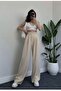 Neva Velcro Coated High Waist Beige Fabric Trousers - 2
