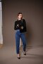 Mint Dark Blue Lycra Mom Jean Pants High Waist - 2