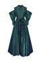 Off Shoulder & Front Zipper Petrol Taffeta Maxi Shirt Dress