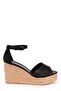 Women's Black Genuine Leather Suede Straw Handmade Wedge Heel Sandals 6863 - 2