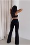 Black Spanish Wide Leg High Waist Trousers Flexible Heels - 2