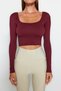 Burgundy Seamless/Seamless Crop Extra Stretchy Knitted Sports Top/Blouse TWOAW22BZ0450 - 3