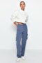 Navy Blue Cargo Straight Cut Woven Double Pocket Woven Trousers TWOAW22PL0343