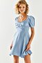 Women's Blue Robe Detailed Flared Woven Dress ELB-19001948 - 5