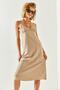 Women's Stone Strap A-Line Cut Linen Ayrobin Midi Dress ELB-19001944 - 5