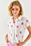 Women's Daisy Fuchsia Patterned Linen Bat Shirt GML-19001129 - 4