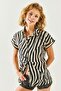 Women's Zebra Black Patterned Linen Bat Shirt GML-19001129 - 5