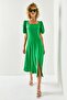Women's Grass Green Square Collar Slit Midi Dress ELB-19001952 - 6