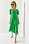 Women's Grass Green Square Collar Slit Midi Dress ELB-19001952 - 7