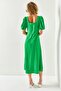 Women's Grass Green Square Collar Slit Midi Dress ELB-19001952 - 8