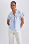 Bicycle Collar Crop Short Sleeve 100% Cotton Blouse A9400ax23hs - 7