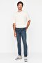Koyu Mavi Esnek Kumaş Kahve Eskitme Görünümlü Skinny Fit Dar Kesim Jeans Kot Pantolon TMNAW23JE00047 - 3