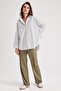 Oversize Fit Striped Long Sleeve Poplin 100% Cotton Shirt - 8