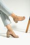 Women's Beige Single Strap Suede Heeled Shoes