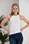 White Fitted Stretch Knitted Blouse - 3