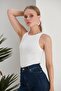 White Fitted Stretch Knitted Blouse - 6