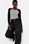 Gri Reglan Kol Ribana Fitted/Vücuda Oturan Crop Örme T-Shirt TWOAW24TS00000
