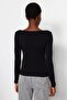 Siyah Pamuklu Esnek Kare Yaka Fitted/Vücuda Oturan Örme Bluz TWOAW24BZ00016 - 5