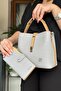 Cotton Woven Long Strap 4 Compartment Women's Cross Shoulder and Hand Bag 22cm-20cm-9cm 4002 Gray Combination - 3