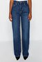 Koyu Mavi Yüksek Bel Geniş Paça Wide Leg Geniş Paça %100 Pamuk Non-Stretch Jeans TWOAW24JE00074 - 4
