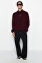 Bordo Casual Regular Fit Yarım Balıkçı Fermuarlı Yaka Kazak TMNAW22KZ1908 - 3